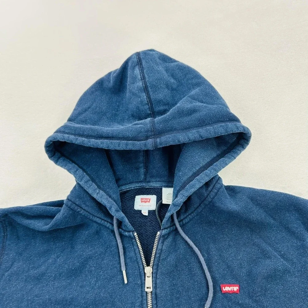 Levi's Hoodie Mens 2XL Blue Full Zip Fleece Sweatshirt Red Tab Logo Jacket